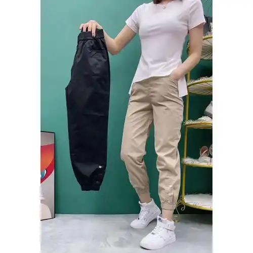 高含棉水洗牛仔哈伦裤女秋冬季宽松百搭老爹裤女高腰休闲裤女