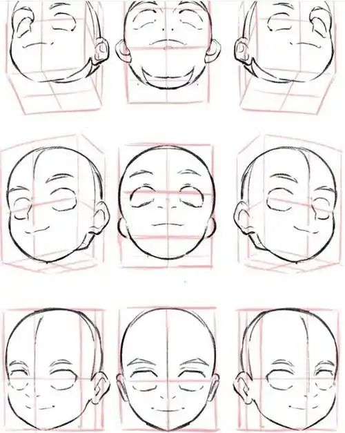 个角度的正方体:在画脸时,为了使面部器官看起来对称,最好先画个草稿