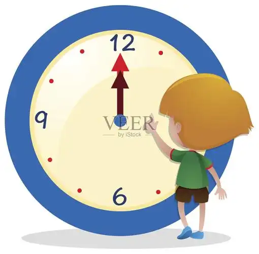 小男孩看着蓝色的钟插画图片素材