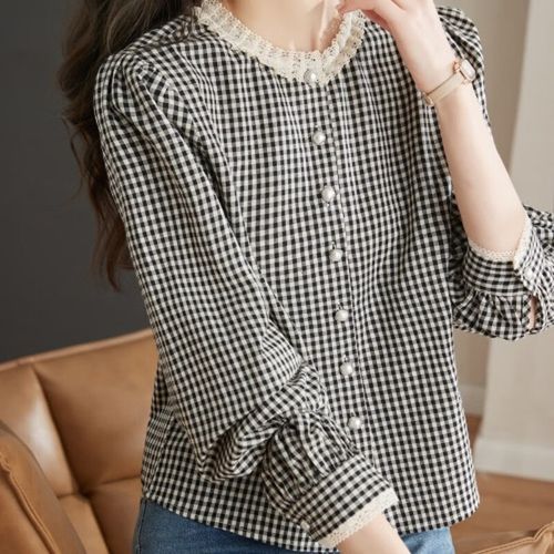 灵妙感小香风格子衬衫女春秋2024年新款洋气减龄短款上衣小个子漂亮