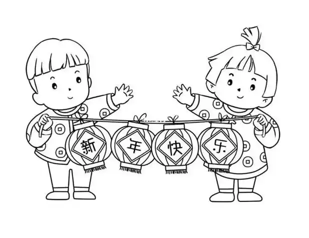 幼儿园新年环创卡通人物素材图新年快乐简笔画有关春节的简笔画学起来