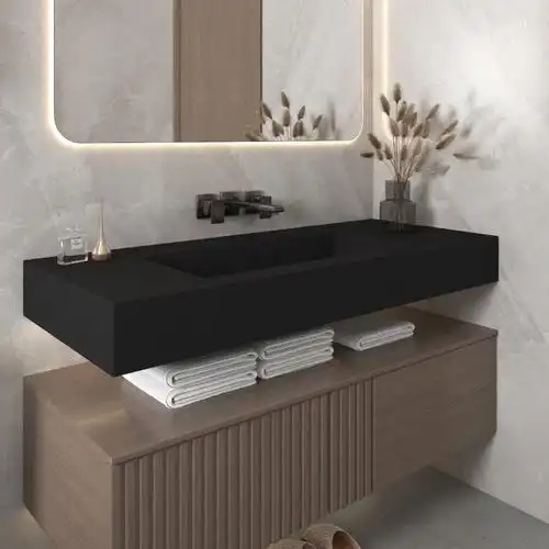 现代简约岩板一体盆洗手台浴室柜合集