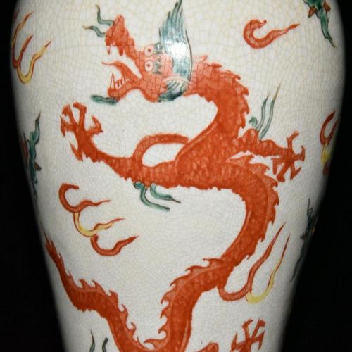 【祖传】明代嘉靖年制五彩开片龙纹梅瓶古董瓷器明代官窑瓷器老瓷