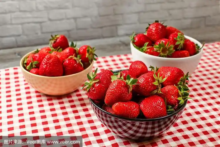 桌布,碗,红色,草莓,格子图案