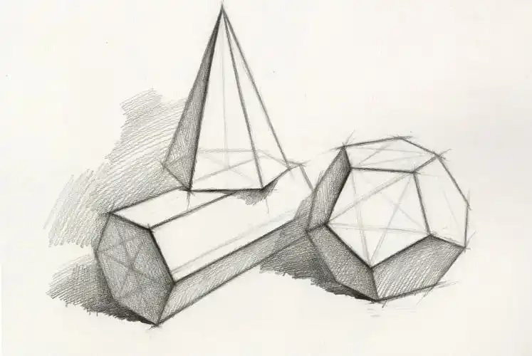 几何体组合结构素描教程六棱柱六棱锥十二面体