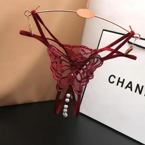 网纱开档内裤女刺绣透明低腰性惑激情火辣珍珠日系丁字裤火辣t裤