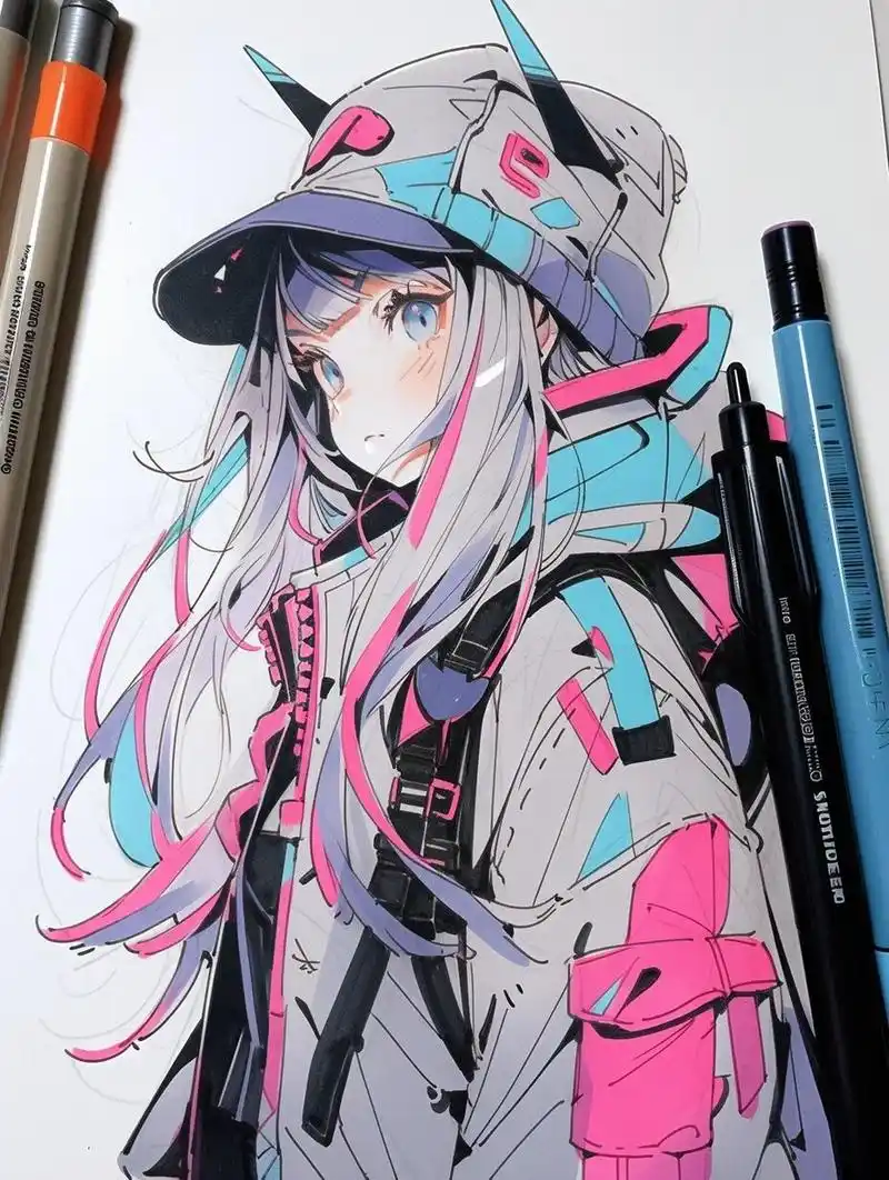 马克笔科技少女|手绘素材