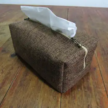 亚麻布艺纯色素色简约现代纯手工缝制纸巾盒 汽车用载面巾纸包袋 咖啡