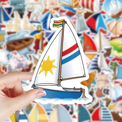 106张扬帆起航帆船贴纸卡通装饰海涂鸦笔手机手账记本行李箱贴画
