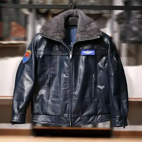 02式冬季真皮飞行员皮夹克男空军飞行服加肥加大码山羊皮皮衣外套