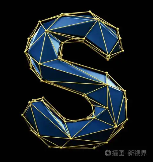 首都拉丁字母 s 在低聚风格蓝色和金色隔离在黑色背景.三维
