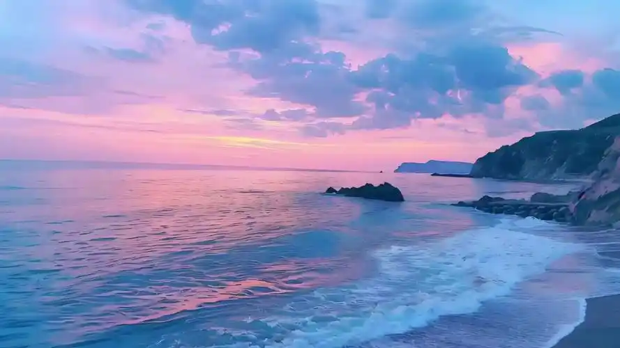 4k视频海边自然风景粉色沙滩实拍素材