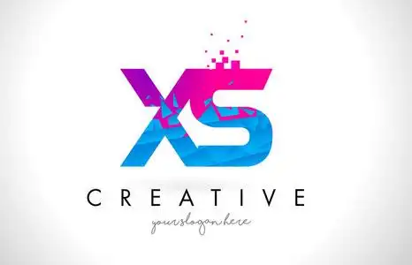 xs x s 字母标志与粉碎破碎蓝色粉红色纹理设计照片