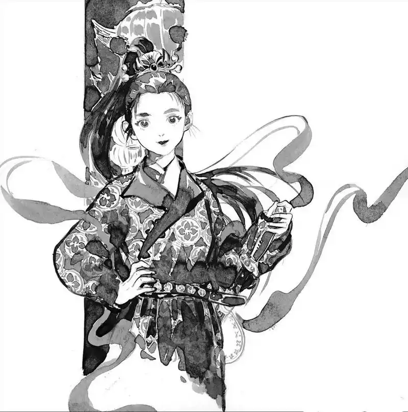 一组古风人物黑白线稿插画欣赏,by 木南叽叽鸡.