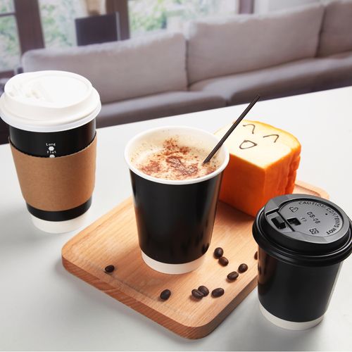 纸杯一次性双层隔热加厚咖啡奶茶打包带盖100套纸杯