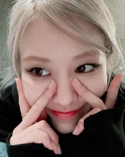 blackpink朴彩英晒照怼脸自拍脸颊比耶可爱黑白照泪滴妆绝美