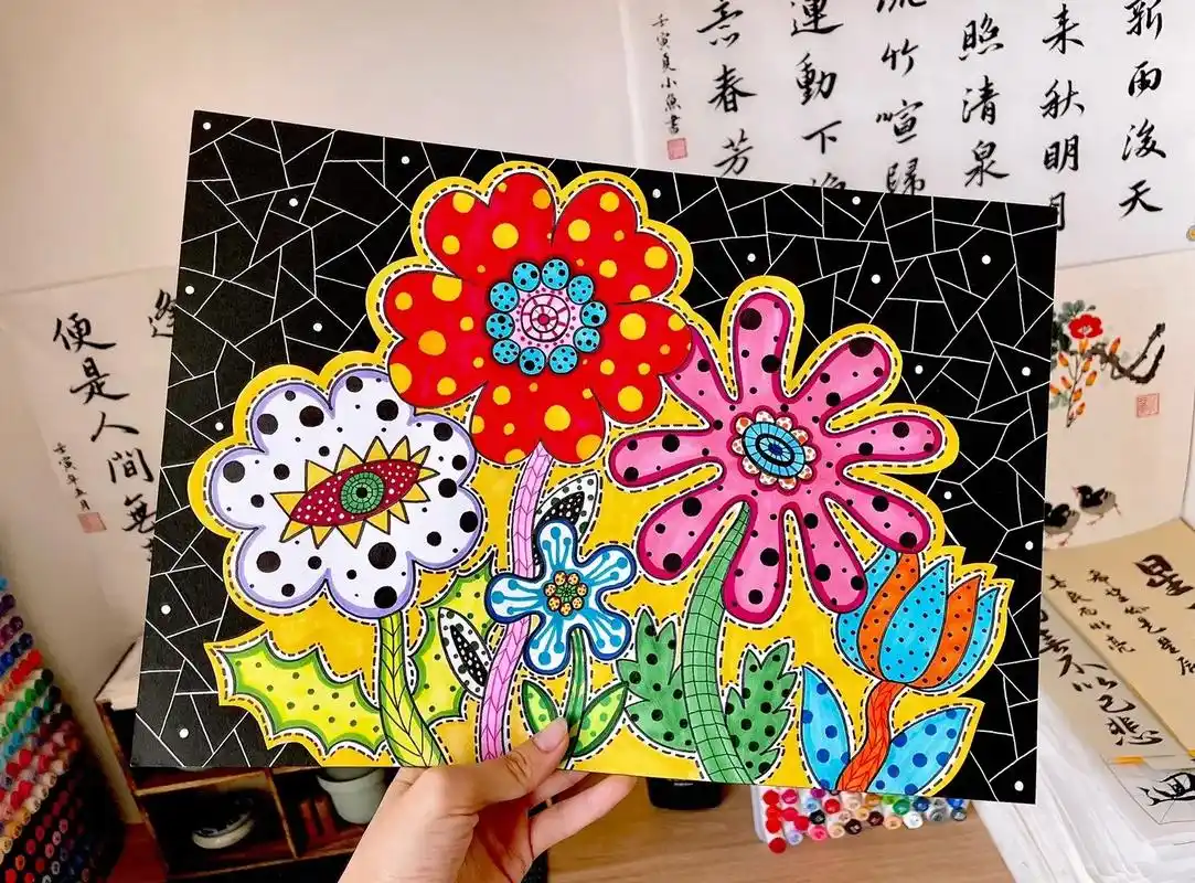 草间弥生|波点艺术花.#创意美术#儿童画 - 抖音