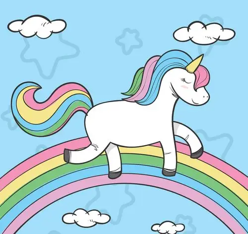 卡通彩虹上的独角兽矢量素材