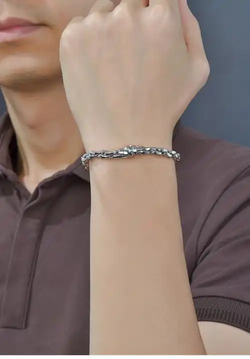 【520礼物】迎彩钻 铂金手链男pt950 时尚白金手链男款霸气狼头扣金