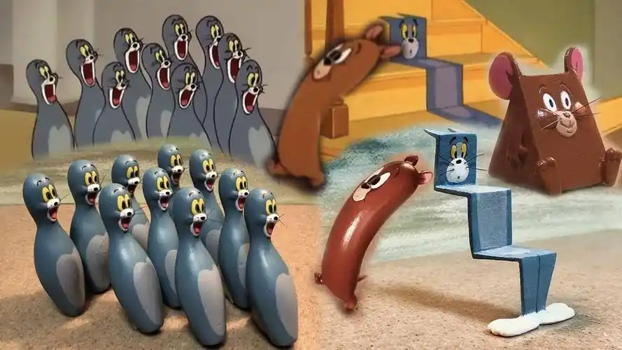 日本艺术家把《猫和老鼠》里各种形状的汤姆和杰瑞做成雕塑