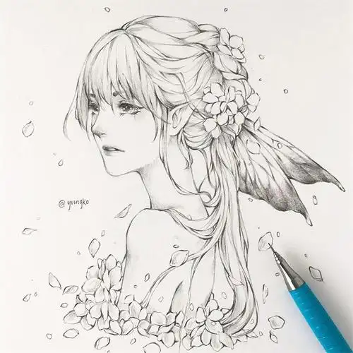 铅笔画动漫人物作品,初学者必备动漫线稿素材