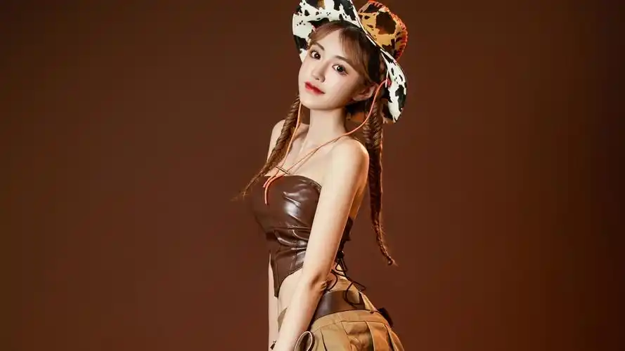 美女百褶裙帽子好看身材美腿牛仔美女4k壁纸