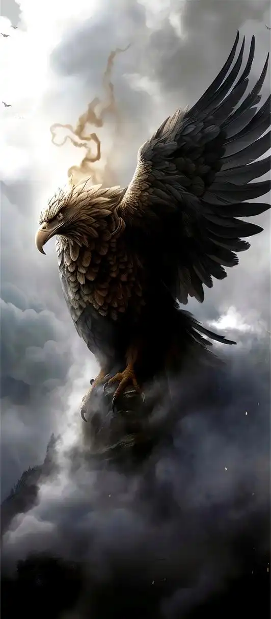 分享一组大鹏展翅高飞的插画,挺有气势,看着像ai创作的.