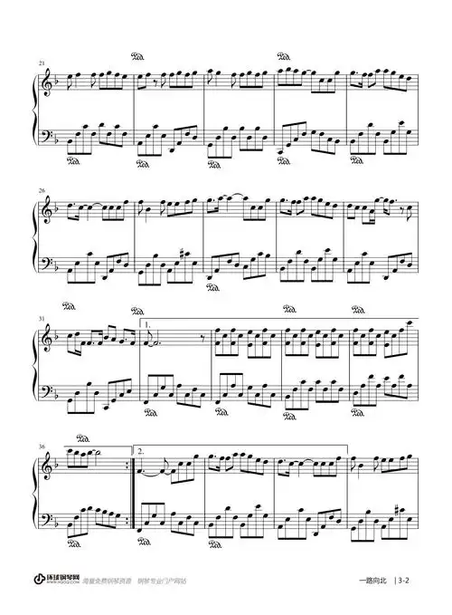 一路向北-周杰伦钢琴谱-周杰伦一路向北钢琴谱-环球钢琴网