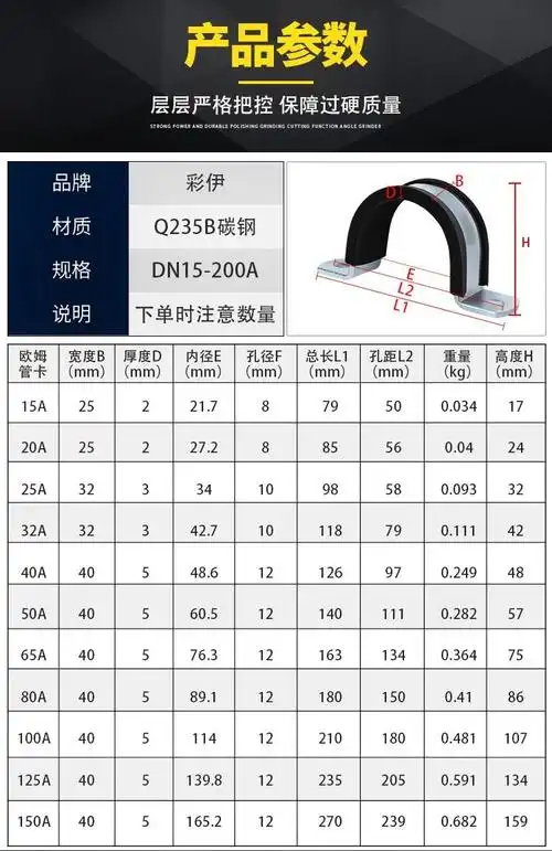 定制欧姆管卡固定器镀锌加厚水管抱箍骑马卡u型卡箍管箍喉箍管夹 dn50
