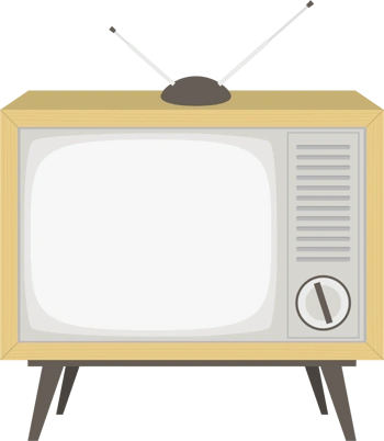 手绘复古笨重天线黑白电视机