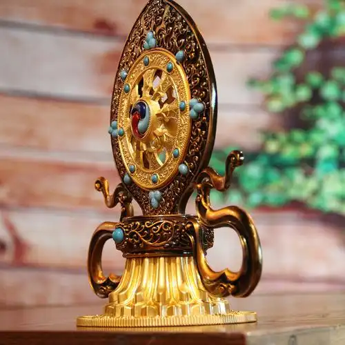 飘带法轮藏传佛教用品密宗法器佛堂金轮八吉祥供奉摆件