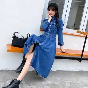 收腰连衣牛仔裙