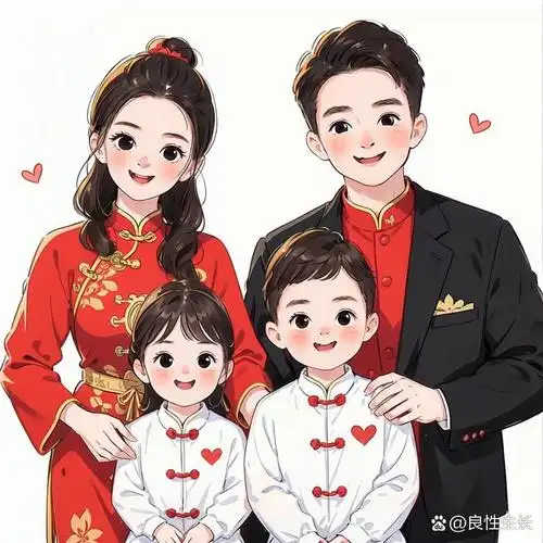 一家四口|新中式喜庆全家福头像