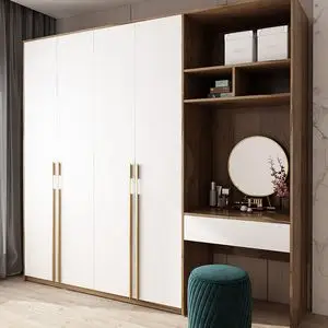 衣柜家用简约现代卧室平开门四五六门带梳妆台书桌一体多功能定制