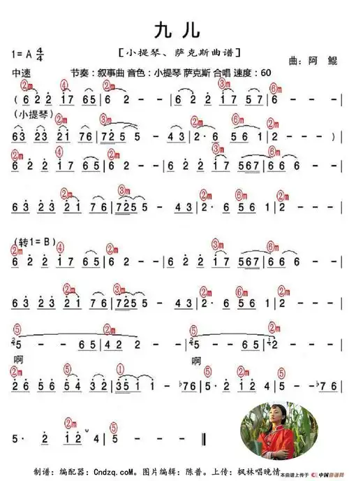 九儿(小提琴.萨克斯曲谱)_简谱