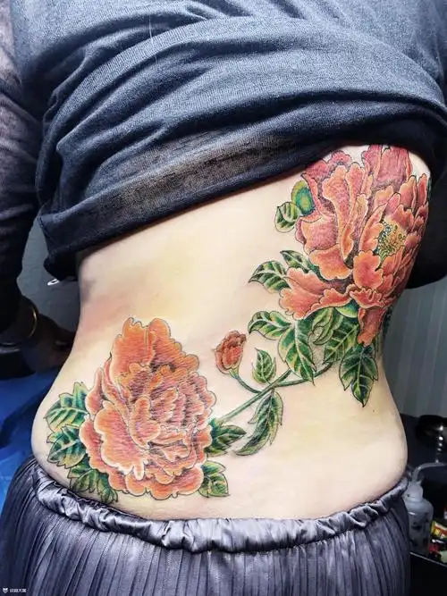 牡丹遮盖_纹身图案手稿图片_莫维的纹身作品集