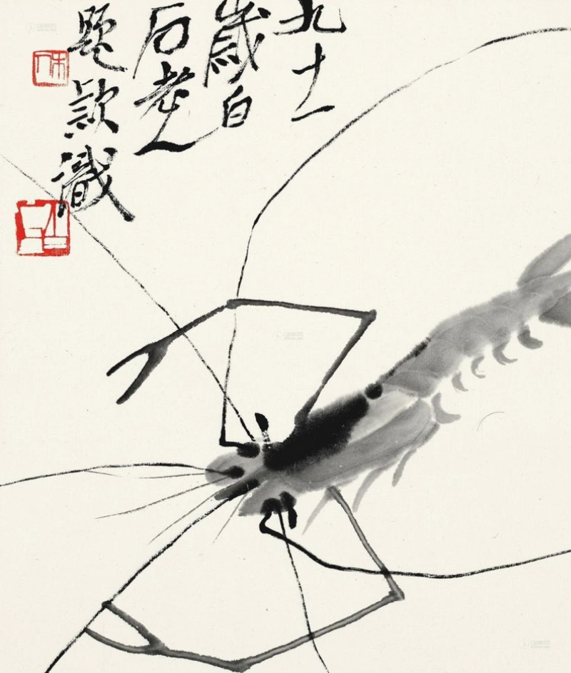 齐白石《虾》名画赏,不对比,不知道什么是灵动!