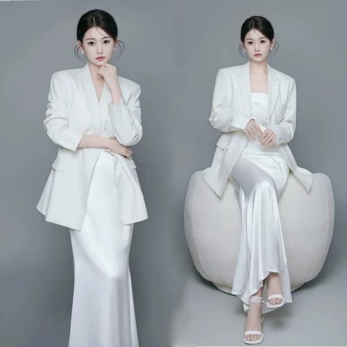 新款影楼主题写真气质高级感白色女西装肖像个人形象照艺术照服装