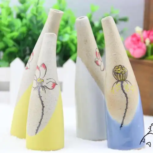 陶瓷花插创意工艺品家居摆件歪脖花瓶手绘原创韩国zakka景.