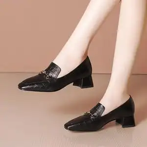 帝百丽鞋旗舰店女鞋真皮专柜正品女头层牛皮春款方头单鞋女士皮鞋