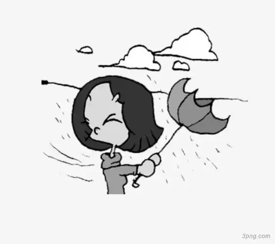 寒风中伞被吹翻的姑娘