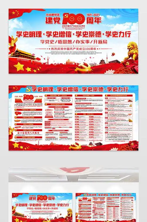 建党100周年党史学习教育党史历程展板