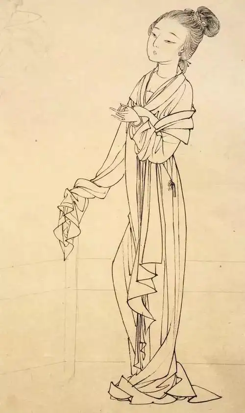 书画联盟丨蔡岚工笔画仕女白描线稿