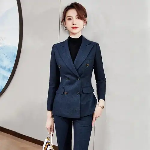 冬装羊毛呢西装套装女职业装秋冬加厚轻奢高定西服套装女高级感