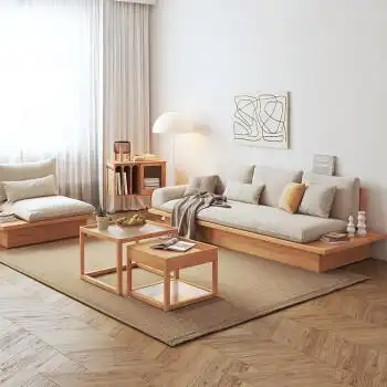日式沙发实木客厅小户型北欧简约储物三人地台布艺原木侘寂风沙发