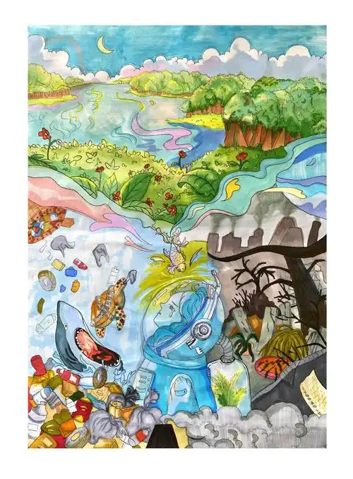 保护海洋主题绘画 蔚蓝的大海 - 智慧妈咪网