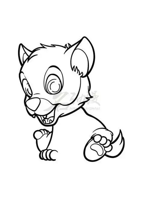 第五步:接着上一步将小狼崽的身体画出来,以及画出小狼崽最后一只腿部