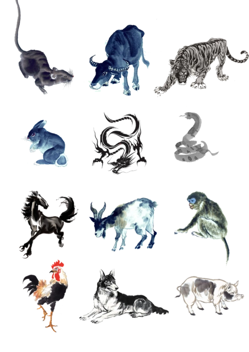 12生肖中国风水墨画免扣素材