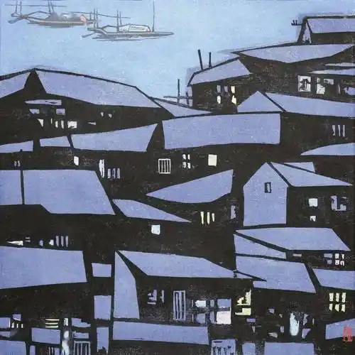 艺术家版画作品中的"雪世界"_cm_木刻_套色