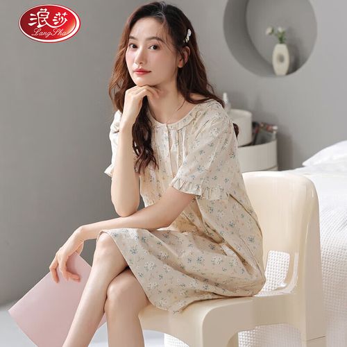 款梭织棉纱布睡衣裙全棉夏款连衣裙 05021 xl【165-170cm/120-140斤】